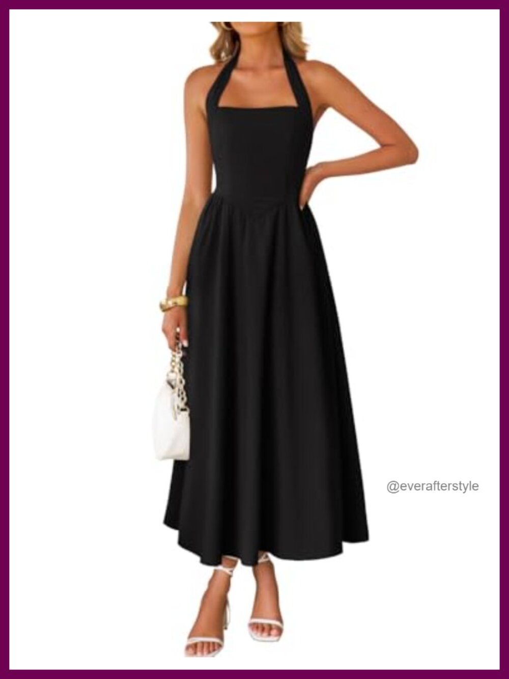Women's Summer Sleeveless Halter Backless High Waist A-Line Midi Dress